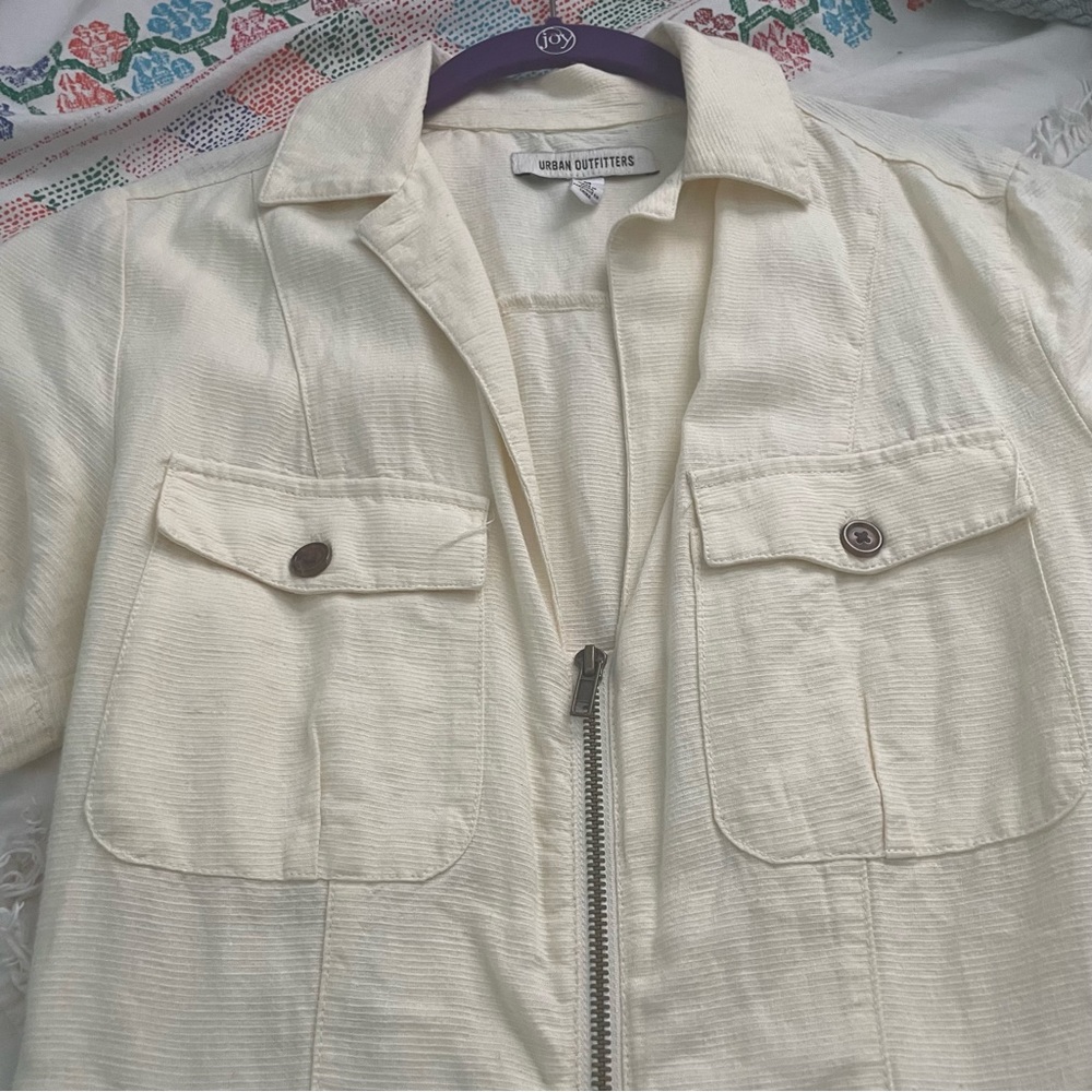 Linen Front Zip Collared Romper - image 4